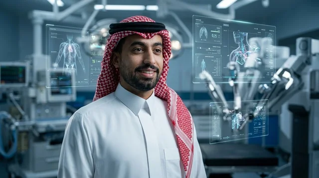 طبيب سعودي في غرفة عمليات مستقبلية ثلاثية الأبعاد