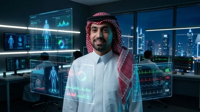 طبيب سعودي في مركز تحكم طبي مستقبلي بتقنية الهولوغرام