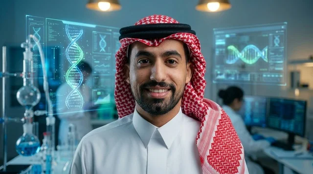 عالم سعودي في مختبر تقنية الجينات والحمض النووي