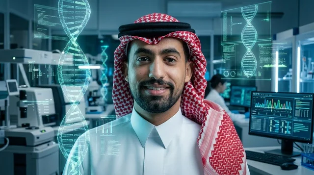 عالم سعودي يدرس الحمض النووي الهولوغرام في مختبر متطور