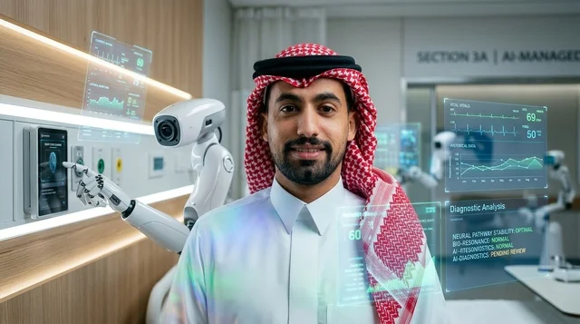 رجل سعودي في مستشفى مستقبلي يدار بالذكاء الاصطناعي