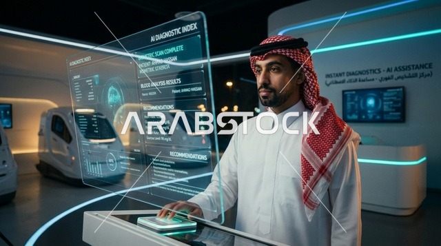 رجل سعودي يستخدم شاشة هولوغرام طبية بالذكاء الاصطناعي