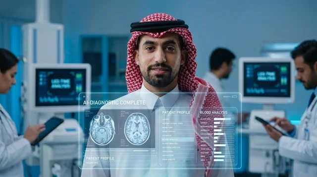 Saudi Doctor Using Futuristic Medical AI Laboratory