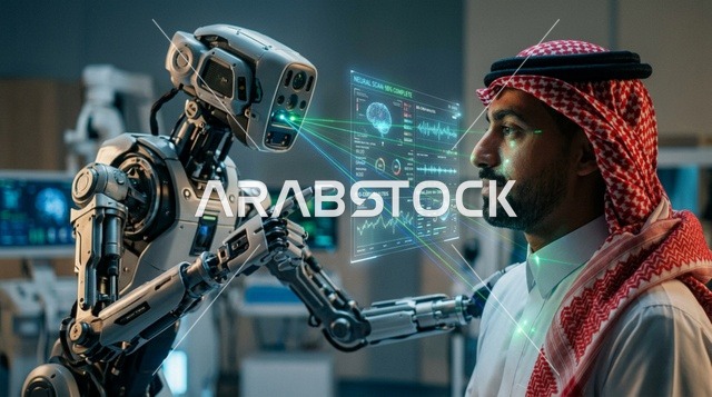 رجل سعودي يخضع لفحص طبي هولوغرافي من روبوت ذكي