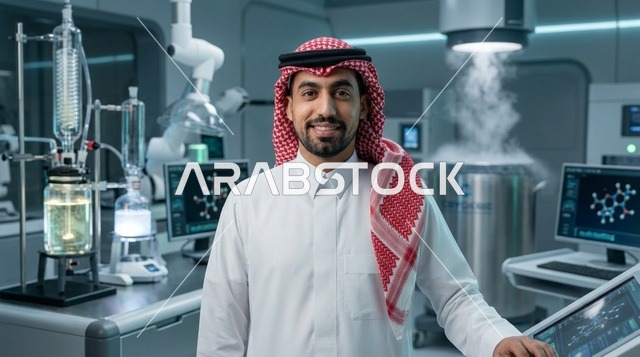 عالم وباحث سعودي داخل مختبر أبحاث حديث عالي التقنية