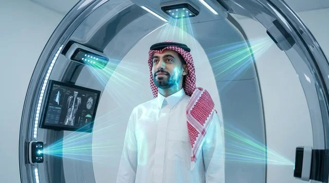 Saudi Man Undergoing Futuristic Medical 3D Body Scan