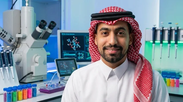 عالم سعودي داخل مختبر أبحاث علمية حديثة