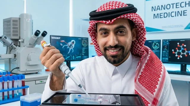 عالم سعودي يعمل في مختبر أبحاث طب النانو تكنولوجي