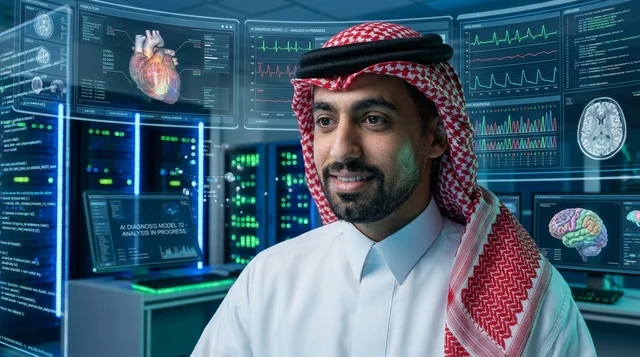 Saudi Doctor in High Tech Medical Hologram Server Lab