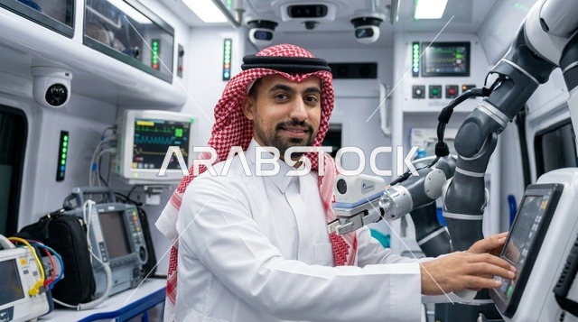 Saudi Paramedic Operating Robotic Technology in Ambulance