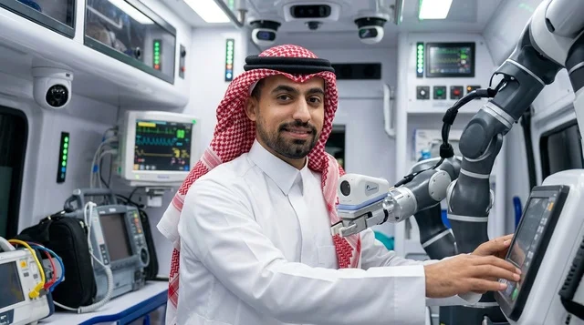 Saudi Paramedic Operating Robotic Technology in Ambulance