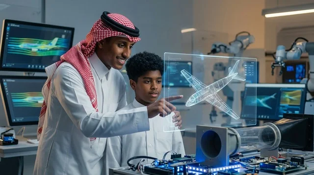 مهندس سعودي يعلم طفلا تكنولوجيا الطيران في مختبر