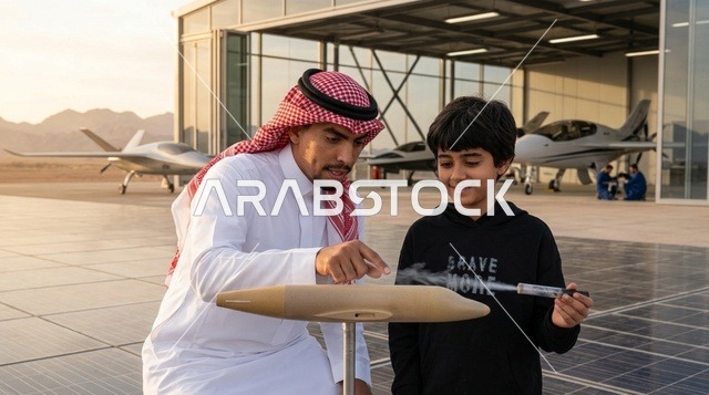 مدرب سعودي يعلم طفل تقنية وهندسة الطيران في المطار