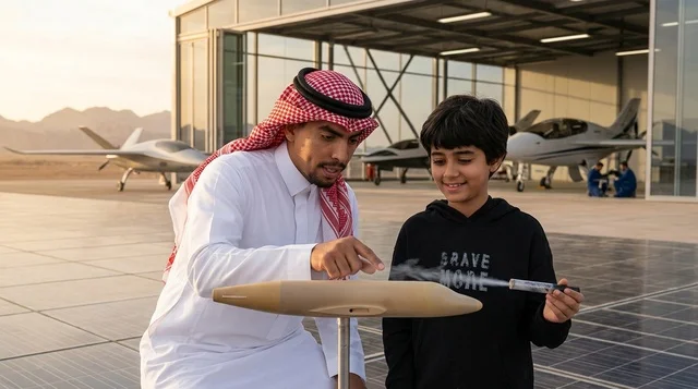 مدرب سعودي يعلم طفل تقنية وهندسة الطيران في المطار