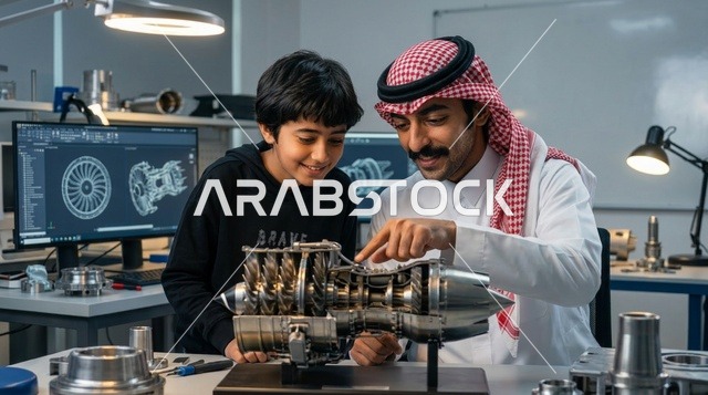 مهندس سعودي يشرح نموذج محرك نفاث لصبي