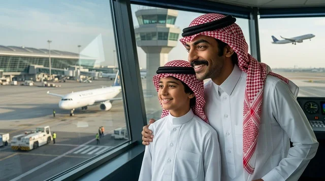أب سعودي وابنه في برج مراقبة المطار