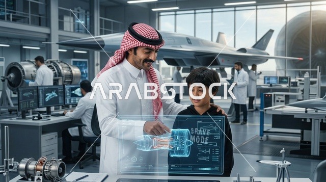 مهندس سعودي يعرض هولوغرام طيران متطور لطفل في مختبر