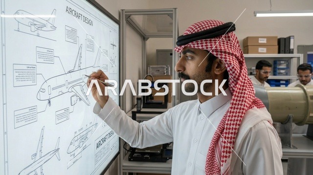 مهندس طيران سعودي بالزي التقليدي يصمم طائرات بمختبر