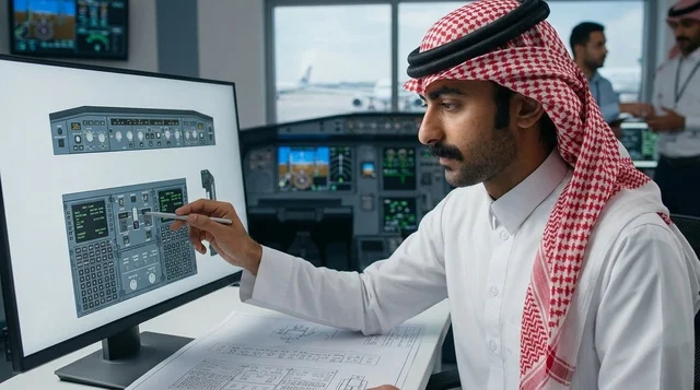 مهندس طيران سعودي يتدرب في غرفة محاكاة الطيران