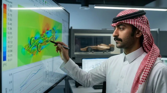 مهندس سعودي يحلل الديناميكا الهوائية لسيارة سباق