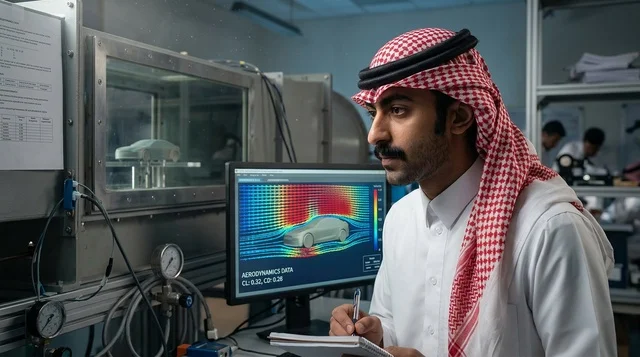مهندس سعودي يختبر الديناميكا الهوائية في المختبر