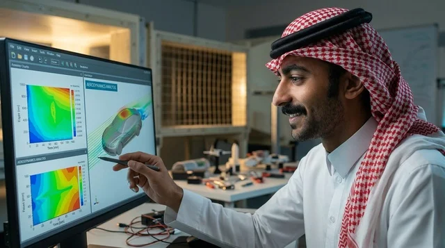 مهندس سعودي يحلل محاكاة ثلاثية الأبعاد في المختبر
