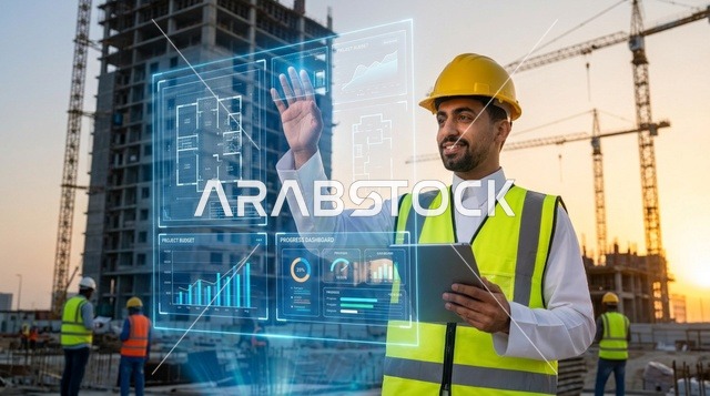مهندس عربي يستخدم تقنية الهولوغرام في موقع بناء