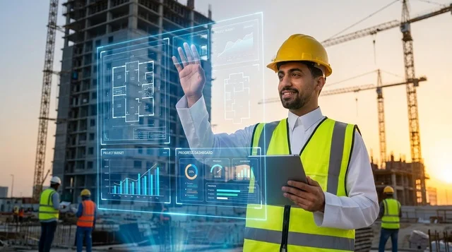 مهندس عربي يستخدم تقنية الهولوغرام في موقع بناء