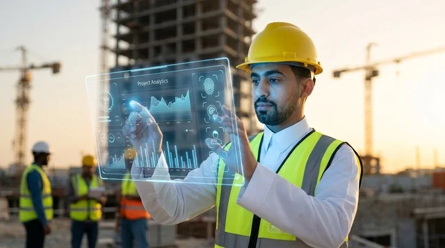 مهندس عربي يستخدم تقنية الهولوجرام الذكية بموقع البناء