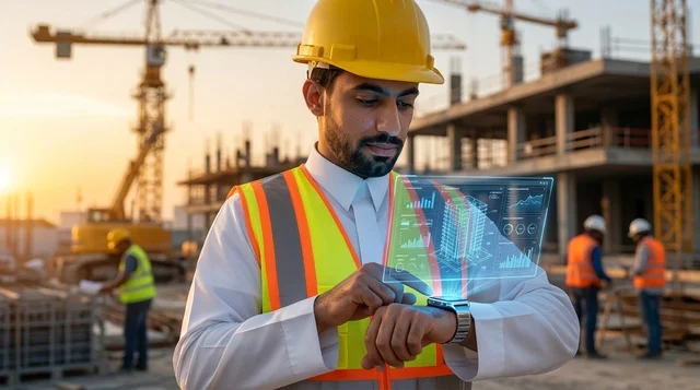 مهندس عربي يستخدم تقنية الهولوغرام في موقع البناء