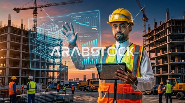 مهندس عربي يستخدم تقنية الهولوغرام في موقع البناء