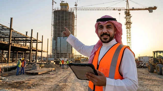 Arab Engineer at Construction Site in Saudi Arabia