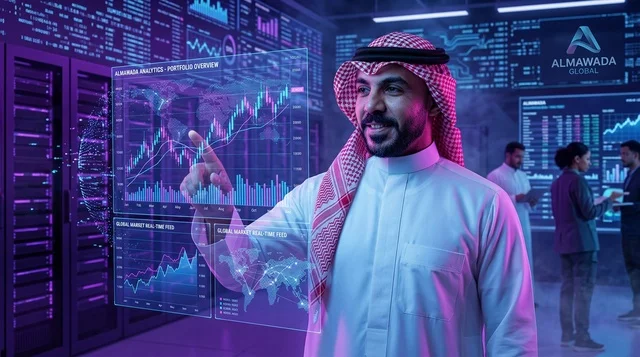 Arab Businessman Analyzing Holographic Financial Data
