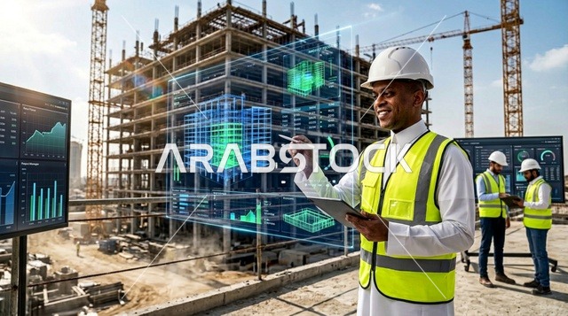 مهندس عربي يستخدم تقنية الهولوغرام في موقع البناء