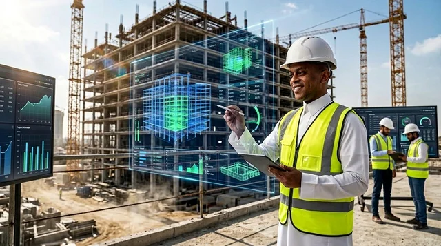 مهندس عربي يستخدم تقنية الهولوغرام في موقع البناء