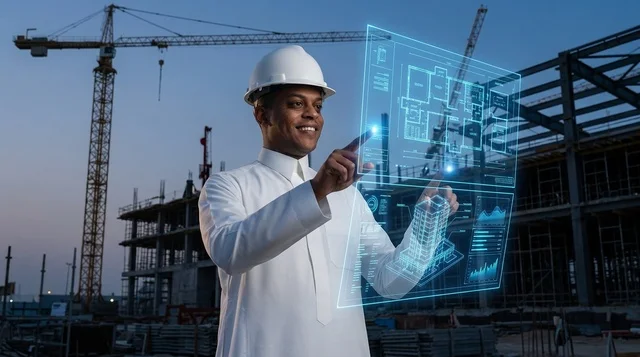 مهندس عربي يستخدم الهولوغرام الذكي في موقع البناء