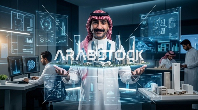 مهندس سعودي يعرض هولوغرام الرياض في مكتب مستقبلي