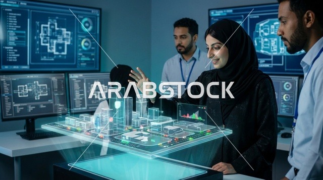مهندسون عرب يحللون مجسم ثلاثي الأبعاد لمدينة ذكية