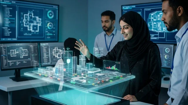 مهندسون عرب يحللون مجسم ثلاثي الأبعاد لمدينة ذكية