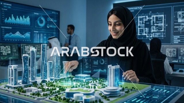 مهندسة عربية تعمل على نموذج ثلاثي الأبعاد لمدينة ذكية