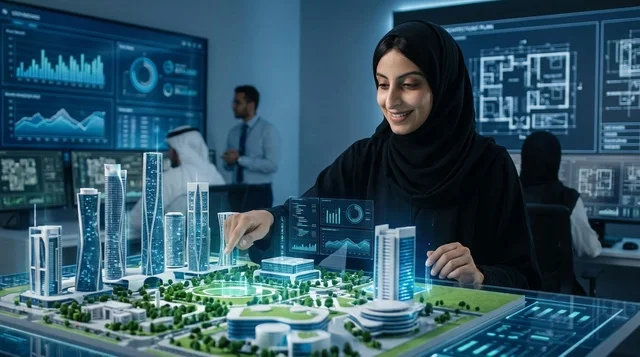 مهندسة عربية تعمل على نموذج ثلاثي الأبعاد لمدينة ذكية