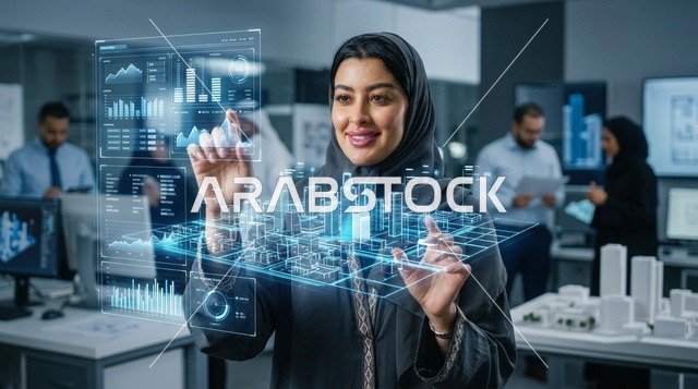 مهندسة عربية تستخدم هولوغرام المدينة الذكية في المكتب