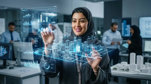 مهندسة عربية تستخدم هولوغرام المدينة الذكية في المكتب