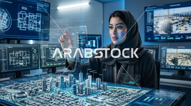 مهندسة عربية تعمل على نموذج هولوغرافي ثلاثي الأبعاد