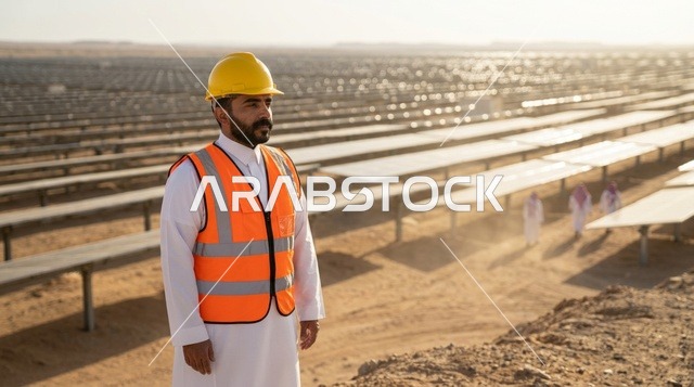 مهندس سعودي في مشروع ألواح الطاقة الشمسية بالصحراء