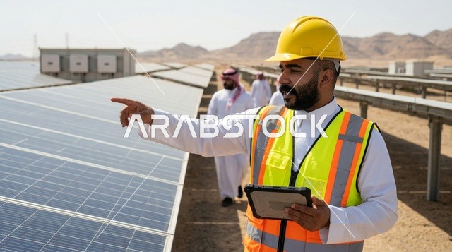 مهندس سعودي في حقل ألواح الطاقة الشمسية
