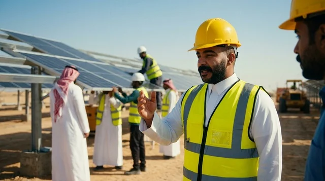 مهندسون سعوديون يعملون في محطة الطاقة الشمسية