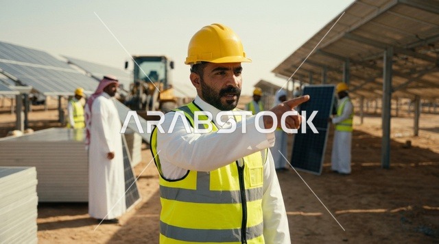مهندس عربي في حقل ألواح الطاقة الشمسية في السعودية