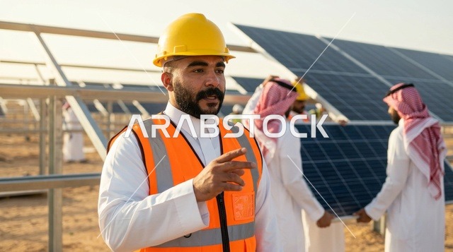 Saudi Engineer at Solar Panels Renewable Energy Site
