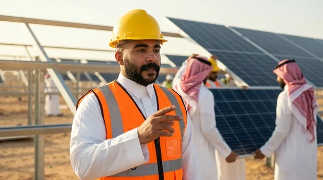 Saudi Engineer at Solar Panels Renewable Energy Site